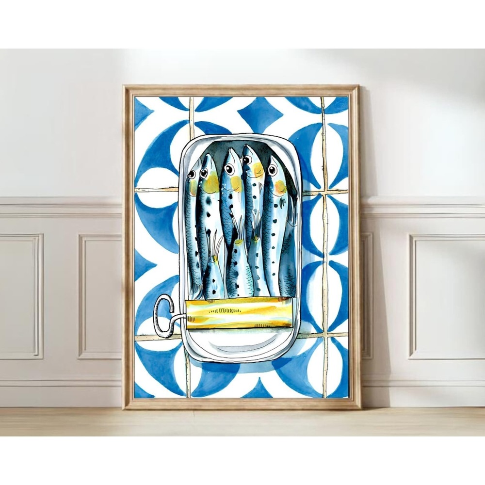Sardines Print Sardine Tin Vintage Poster Retro Sardine Wall Art Fish Print